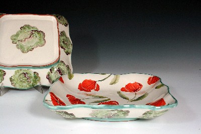 Square Bowl w/ Lettuce & Poppies